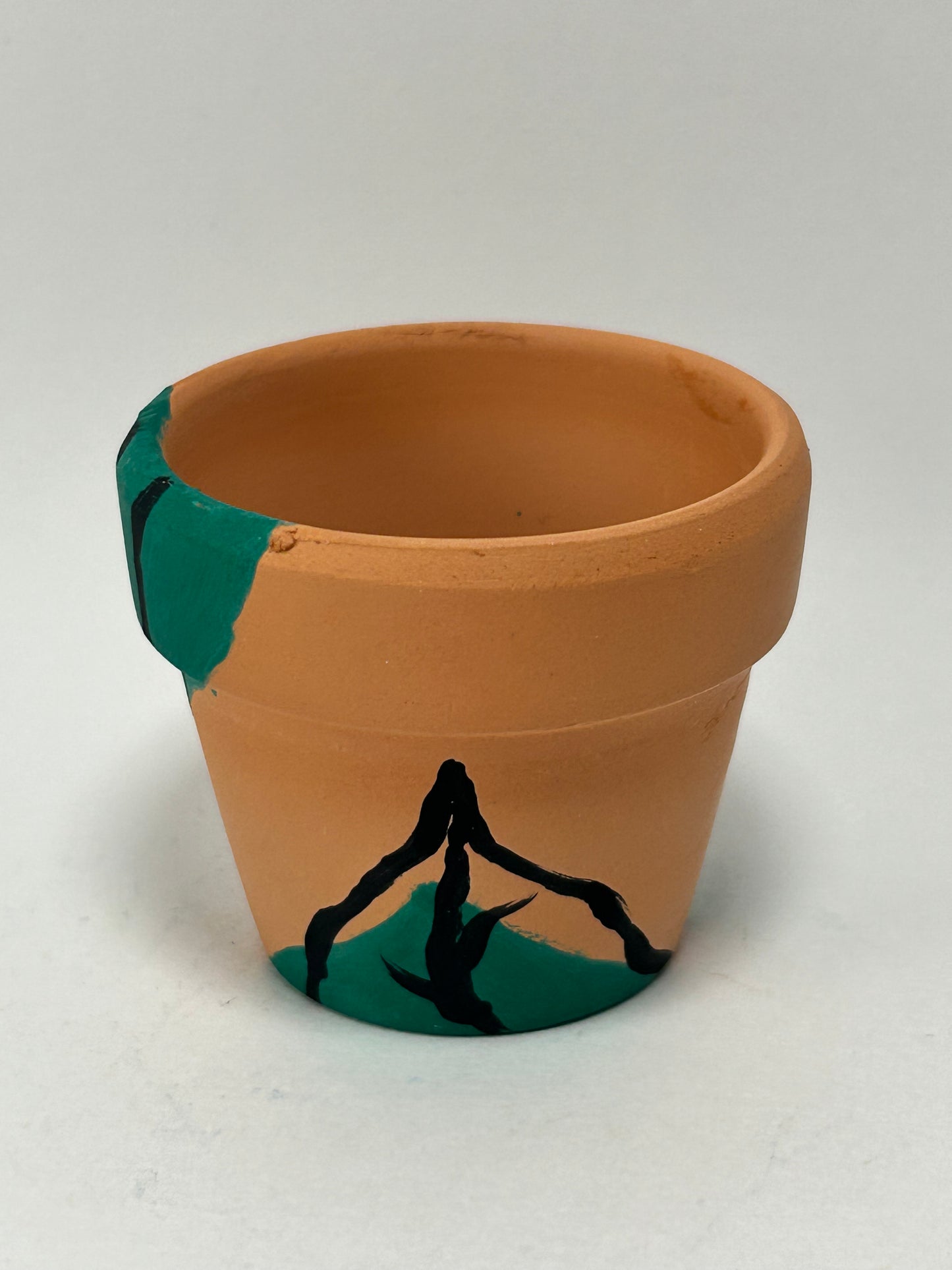 Hand Painted 2” Terracotta Dark Green