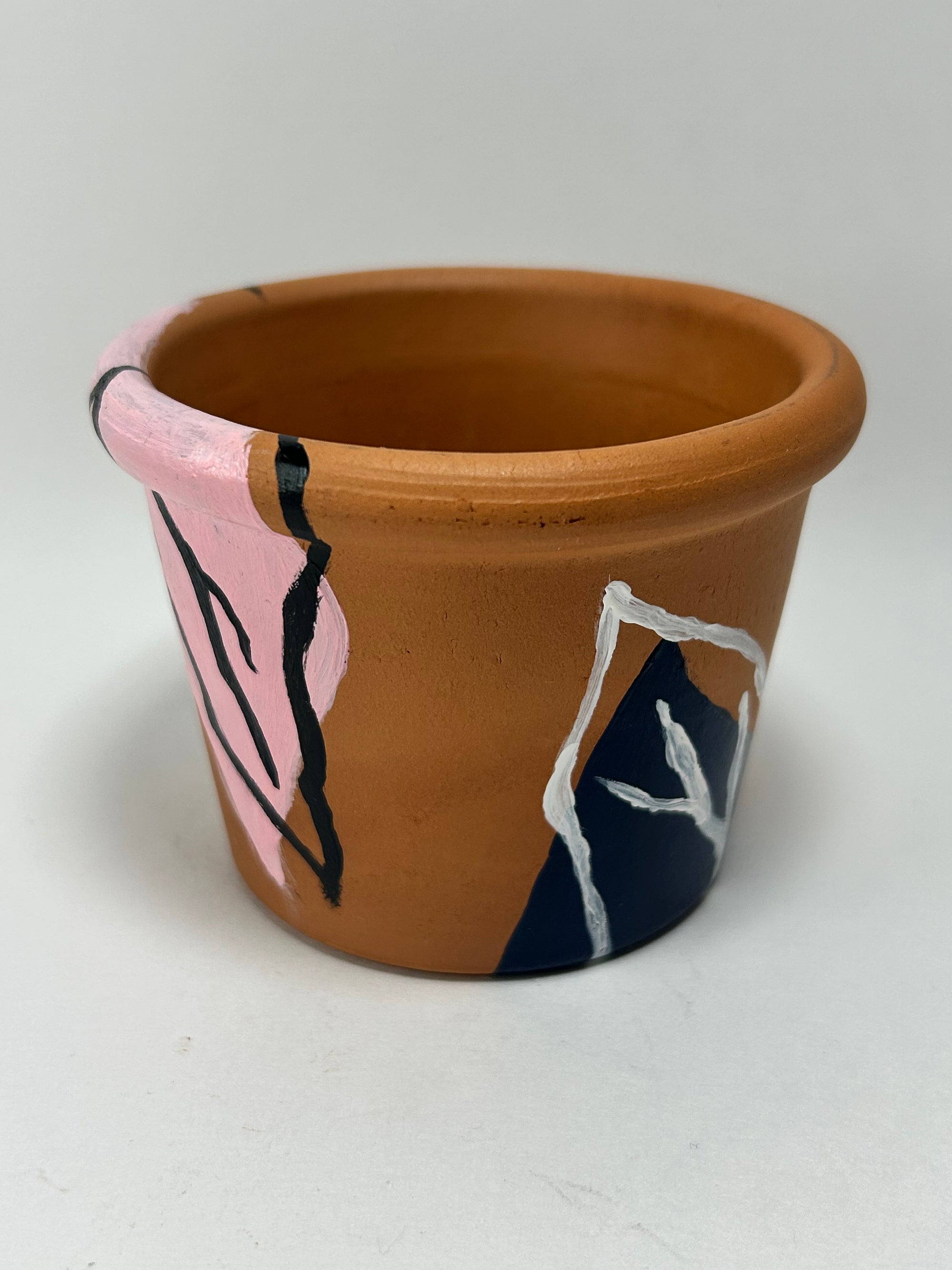 Hand Painted 3” Terracotta Pink and Blue