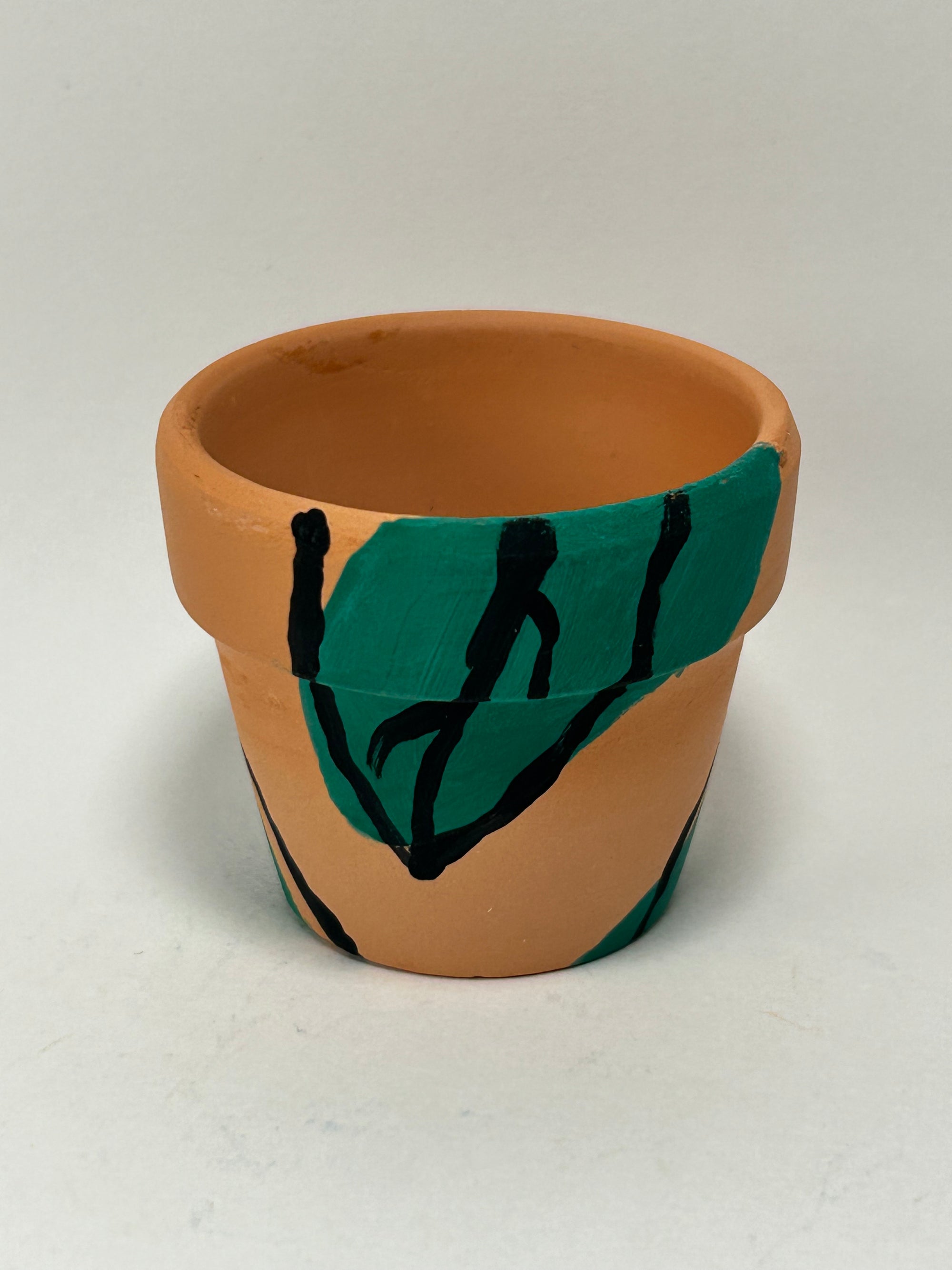 Hand Painted 2” Terracotta Dark Green