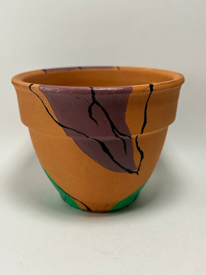 Hand Painted 4” Terracotta Purple and Green