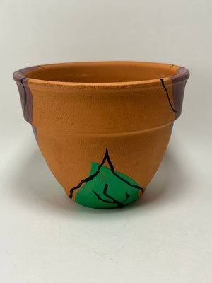 Hand Painted 4” Terracotta Purple and Green