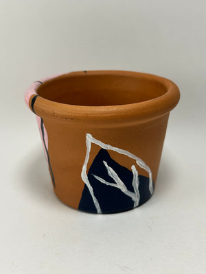 Hand Painted 3” Terracotta Pink and Blue