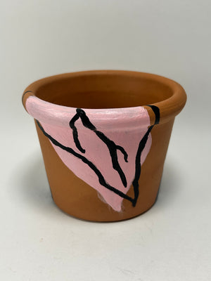 Hand Painted 3” Terracotta Pink and Blue