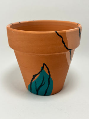 Hand Painted 3” Terracotta Teal and Peach