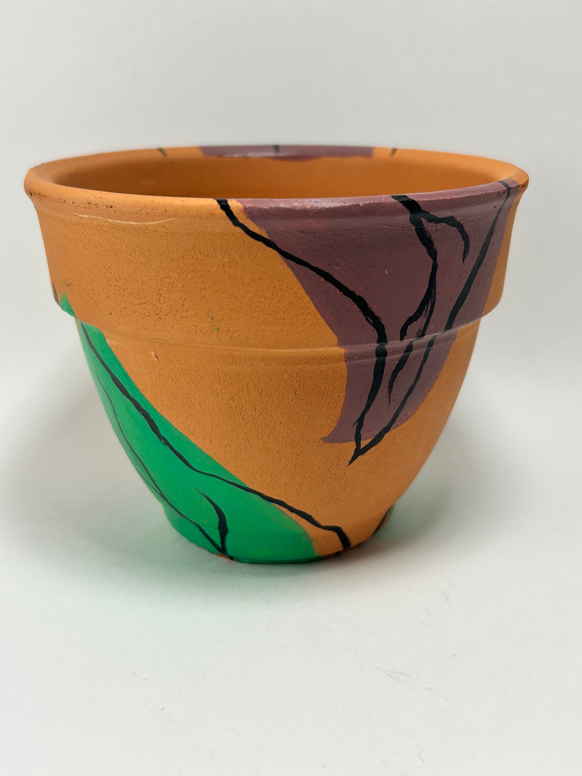 Hand Painted 4” Terracotta Purple and Green